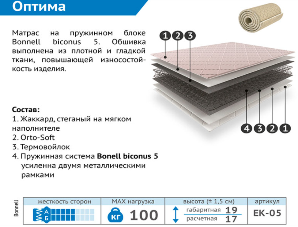 Матрас Пензоптматрас Оптима Боннель 160*200